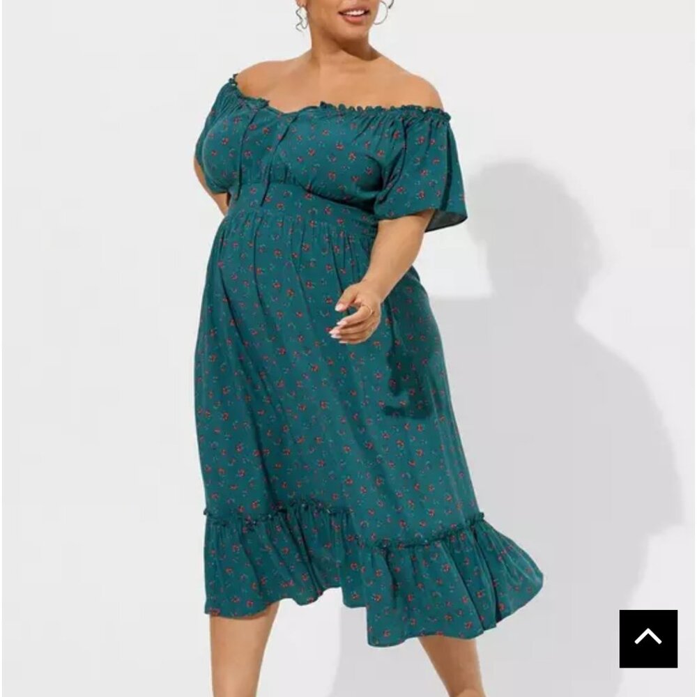 Torrid off shoulder floral midi dress size 3